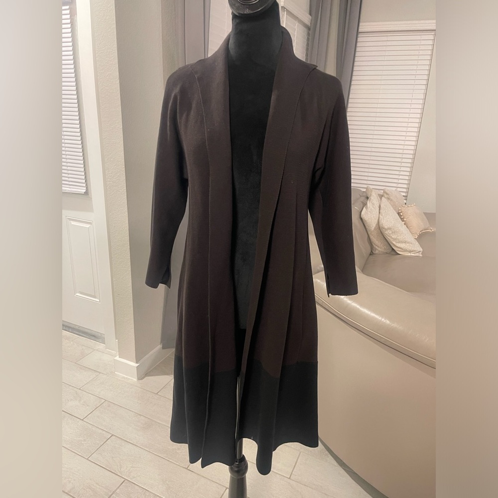Eileen Fisher Knit Cardigan Sweater Duster Open Silk cotton long cardigan S